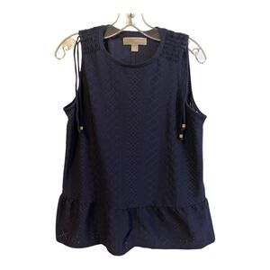 MICHAEL Michael Kors Tank Top Size Medium Sleeveless Navy Cinched Sleeves